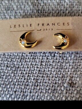 Leslie Francesca Moon & Stars Gold Stud Earrings With Opals